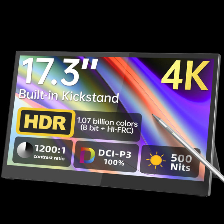 17.3'' 4K UHD Touchscreen Portable Monitor – IPS, 100% DCI-P3, Built-in Stand, Portrait & Landscape Modes,4096 Pressure - U17ZT