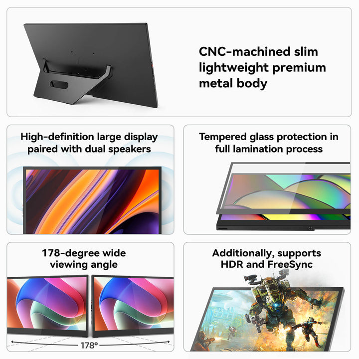 17.3'' 4K UHD Touchscreen Portable Monitor – IPS, 100% DCI-P3, Built-in Stand, Portrait & Landscape Modes,4096 Pressure - U17ZT