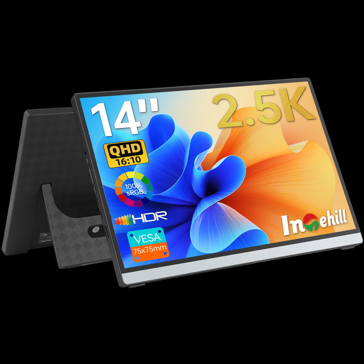14" Portable Monitor 2.5K, 2560x1600 Portable Screen for Laptop, 16:10 Travel Monitor with Tempered Glass, 100% sRGB HDMI Portable Display, Mobile External Display with Stand & Speaker, Q14ZA