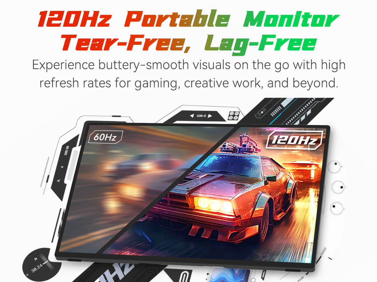16'' 120Hz Portable Monitor with Anti-glare Tempered Glass Cover