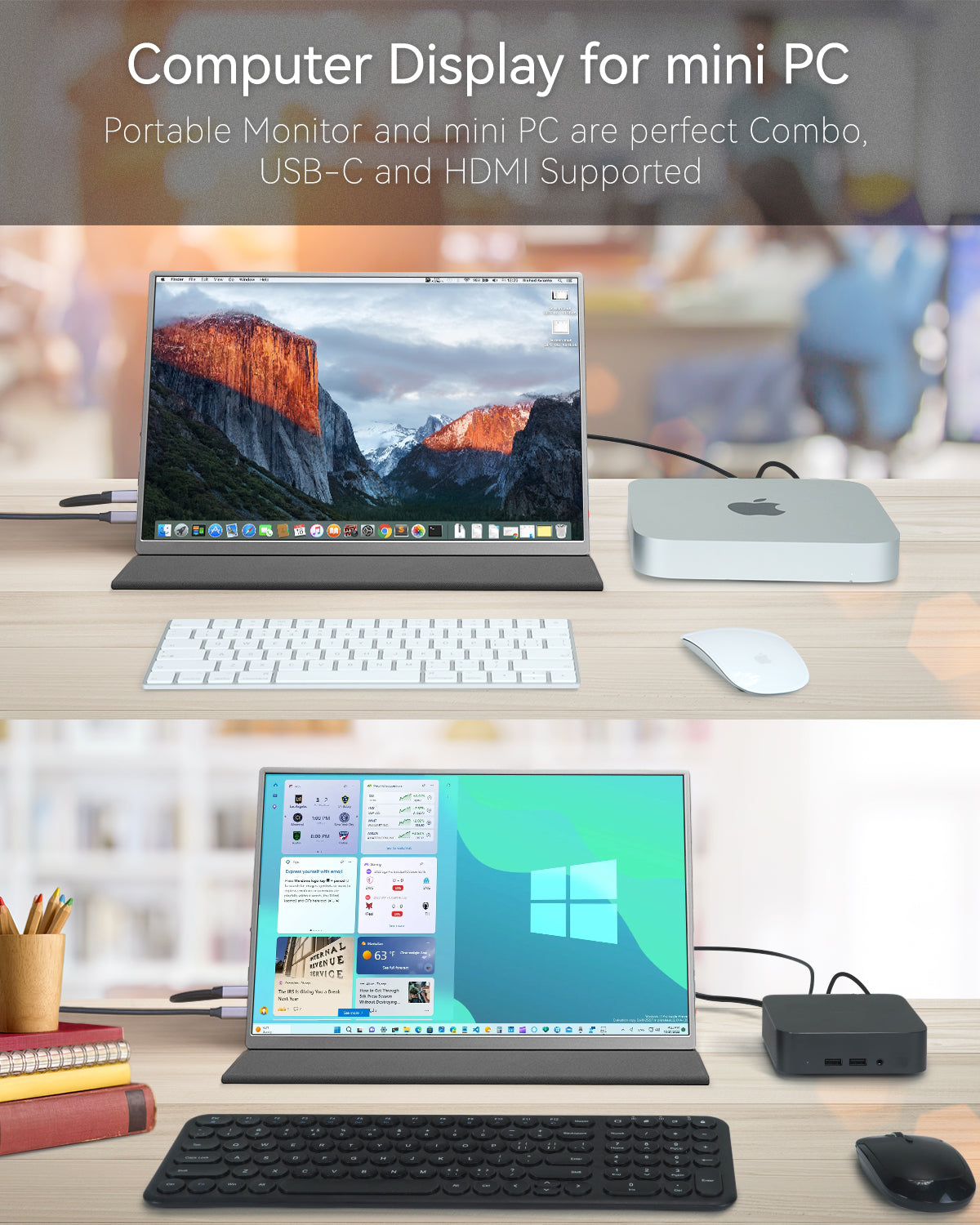 Intehill 4K Portable Monitor for Laptop and mini PC, 13.4 inch U13NA