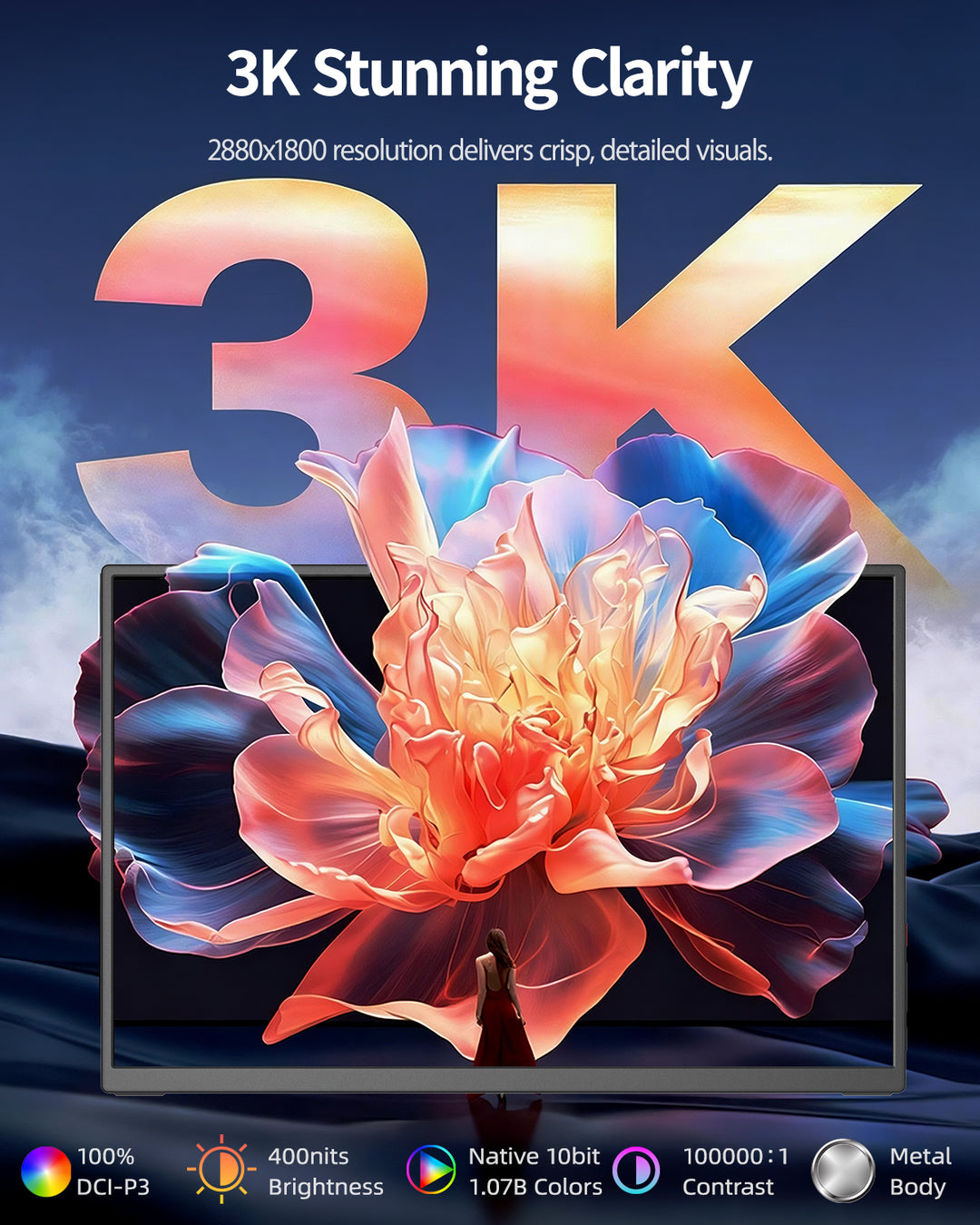 Q14ZB 3K 2880x1800 OLED portable monitor display specifications