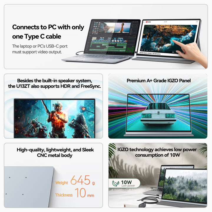13,4" 4K+ Touchscreen-Monitor mit Antireflexglas [U13ZT]