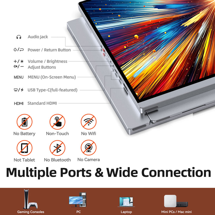 13.4" 4K Portable Monitor, IGZO 3840x2400, 16:10, Built-in Kickstand – U13ZC