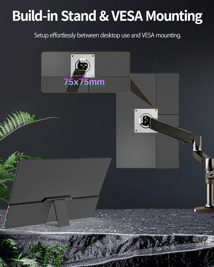 Q14ZB portable monitor built-in stand and 75x75mm VESA mounting