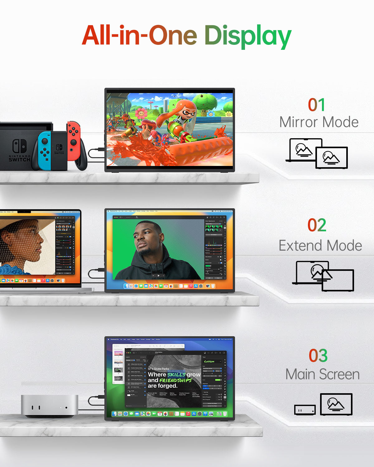 16'' 120Hz Portable Monitor with Anti-glare Tempered Glass Cover