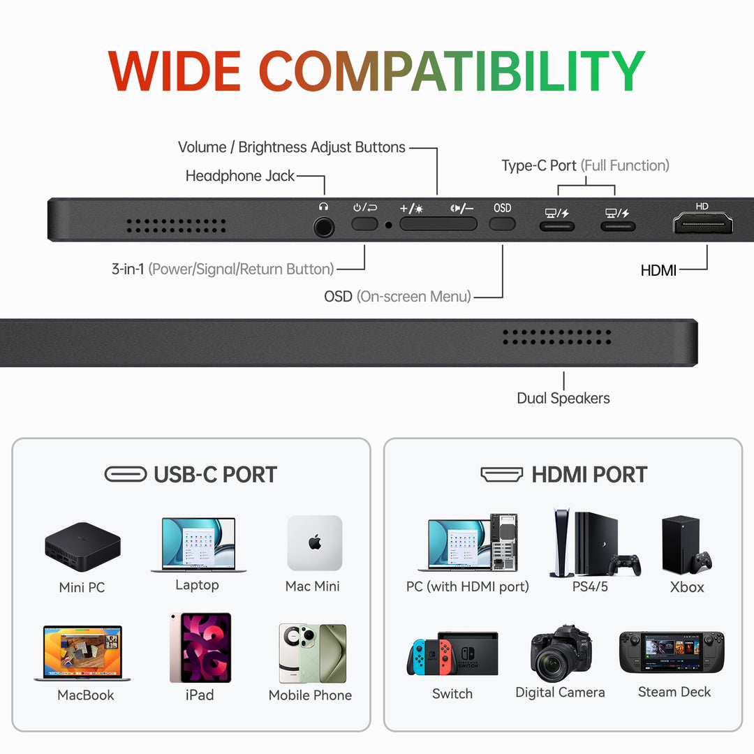 14" Portable Monitor 2.5K, 2560x1600 Portable Screen for Laptop, 16:10 Travel Monitor with Tempered Glass, 100% sRGB HDMI Portable Display, Mobile External Display with Stand & Speaker, Q14ZA