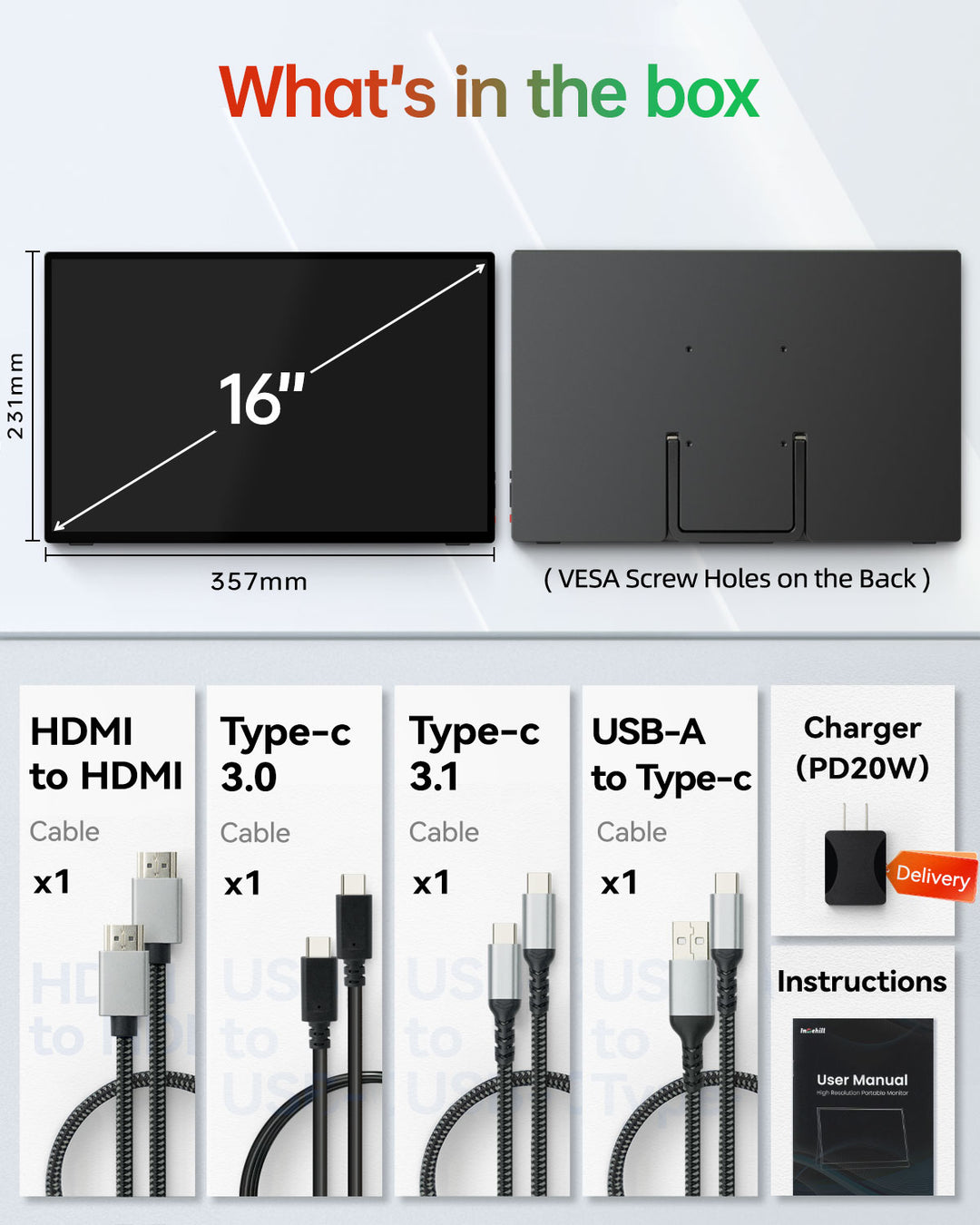 16インチ 3K タッチスクリーン ポータブル モニター、アンチグレア 10 ポイント タッチ パネル付き [U16ZT]