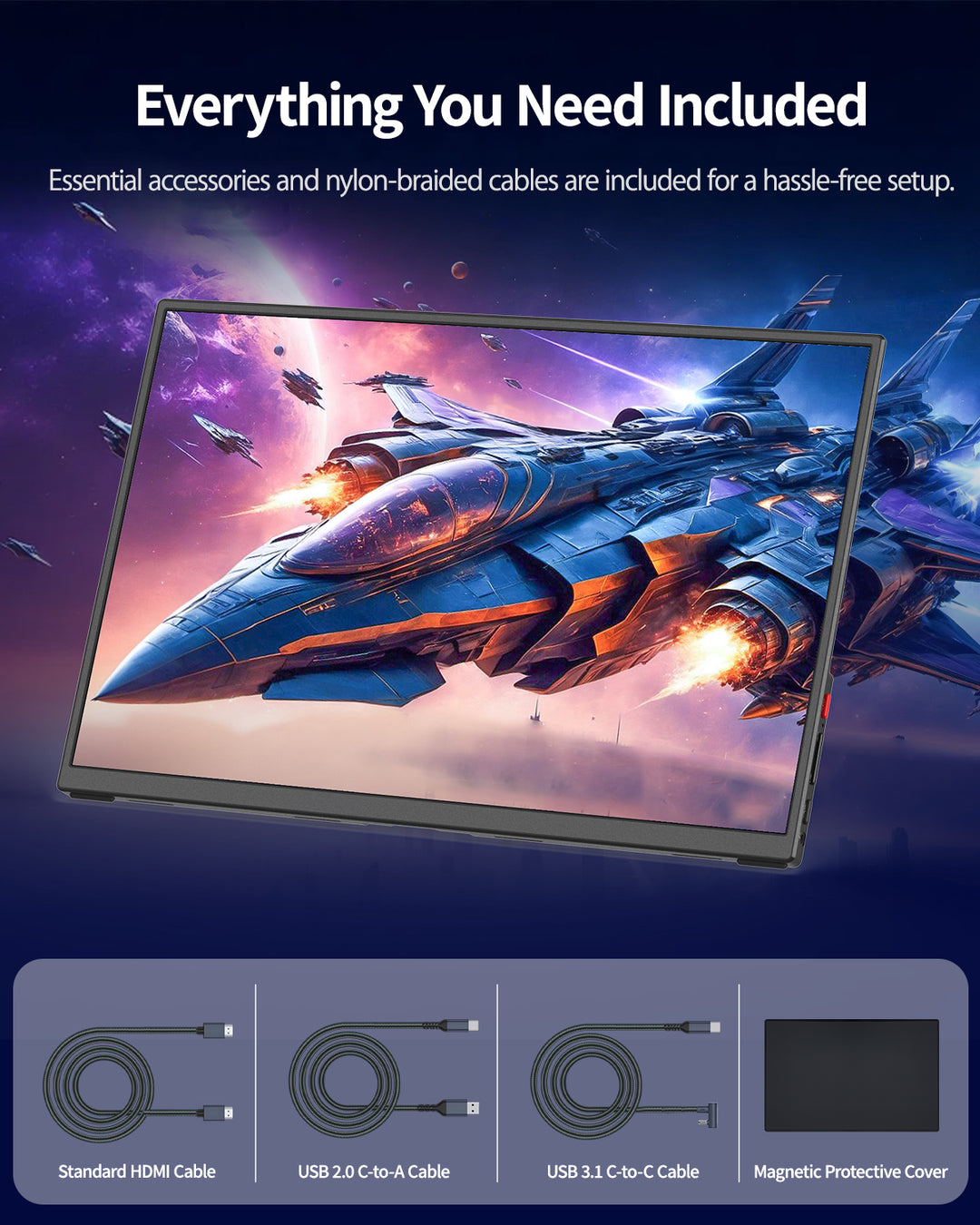 Q14ZB portable monitor included HDMI USB cables and protective cover