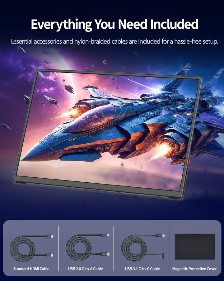 Q14ZB portable monitor included HDMI USB cables and protective cover