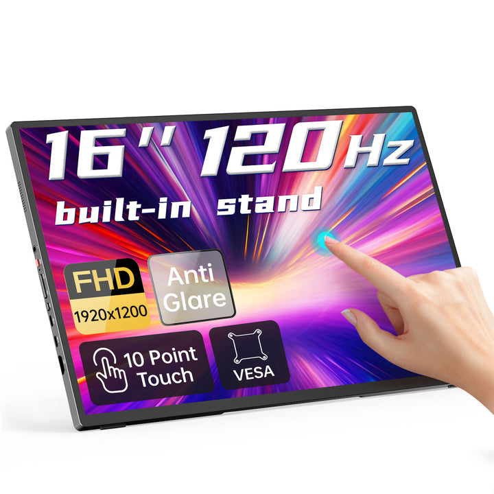 16‘’ 120Hz Portable Monitor with Anti-glare Tempered Glass Cover Built-in Stand - Intehill F16ZB/F16ZT