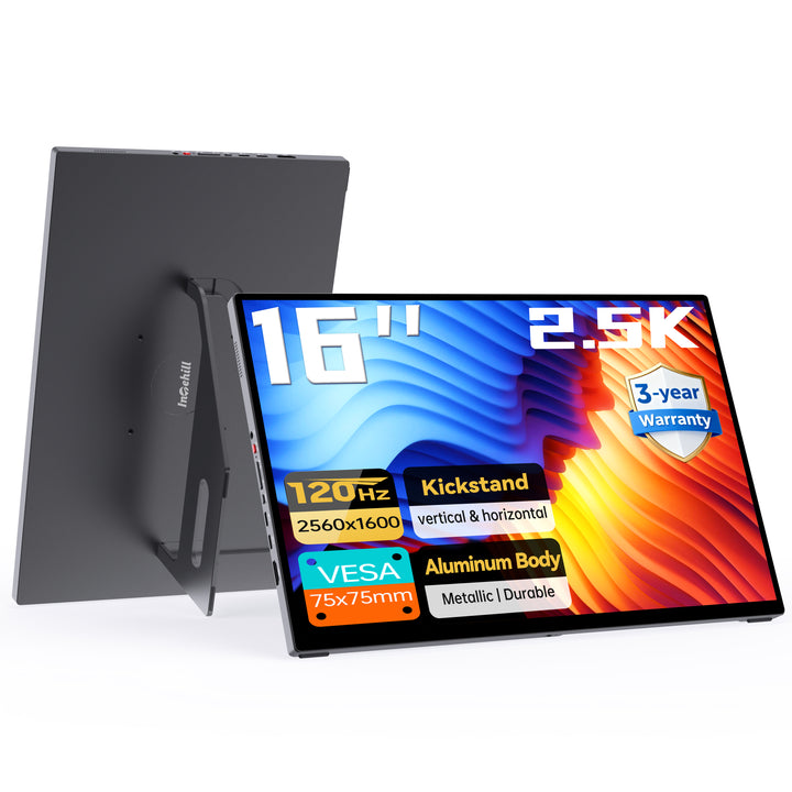 Intehill K16ZB 16-inch 2.5K 120Hz portable monitor front and rear view