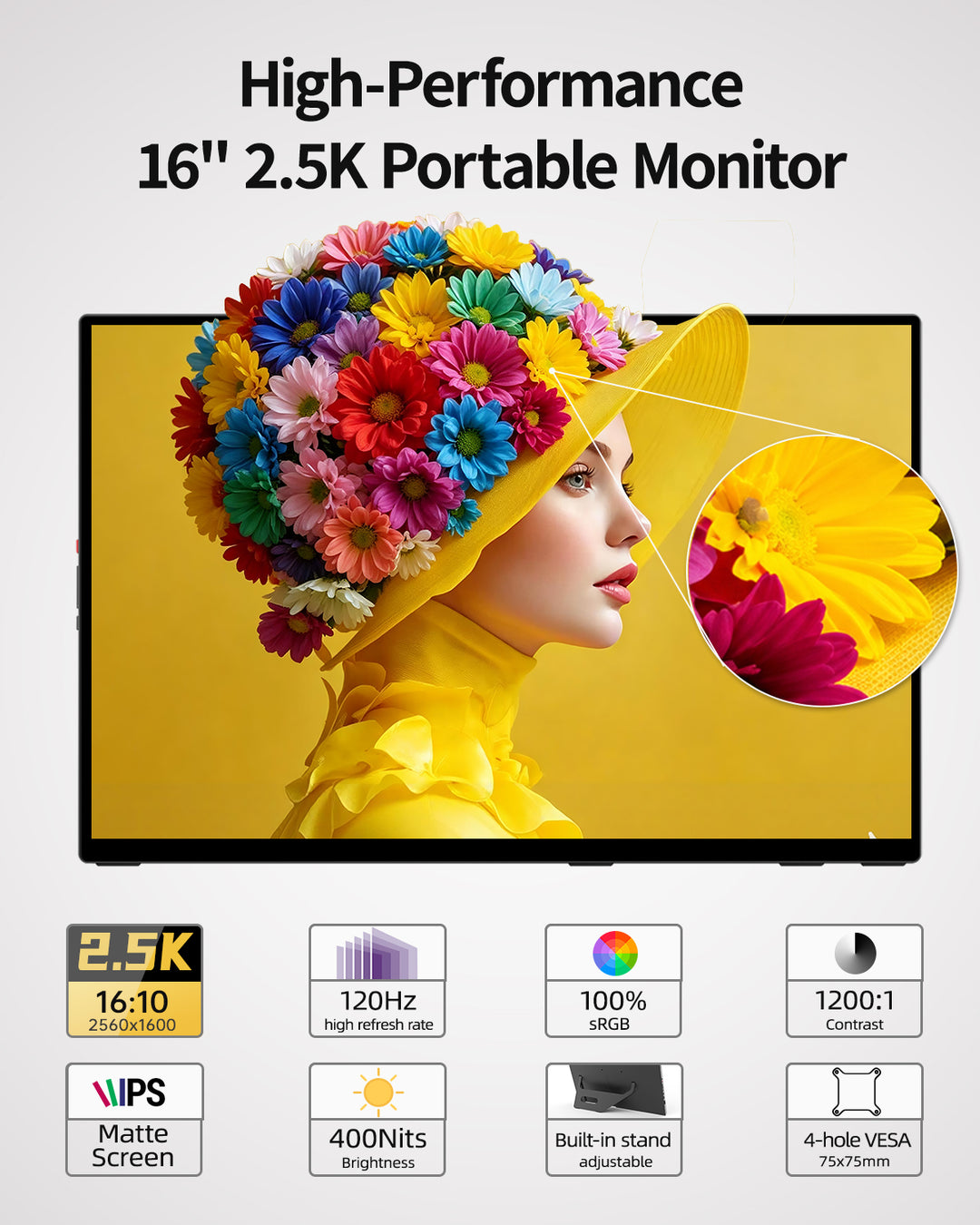 K16ZB 16-inch 2560x1600 IPS portable monitor display specifications