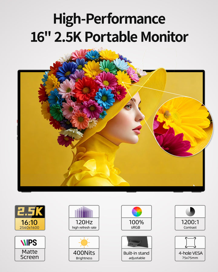 K16ZB 16-inch 2560x1600 IPS portable monitor display specifications