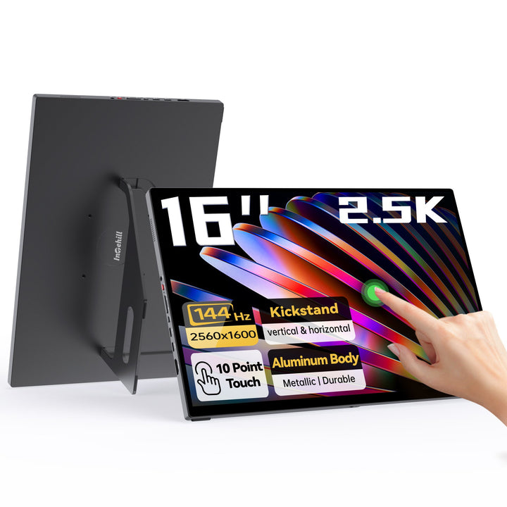 16" 2.5K 144Hz Touchscreen Portable Monitor – 16:10 Aspect Ratio, 100% sRGB, Built-in Stand, VESA Mount