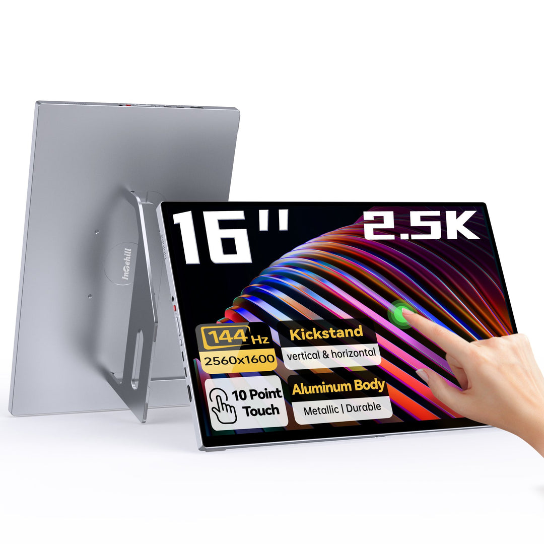 16" 2.5K 144Hz Touchscreen Portable Monitor – 16:10 Aspect Ratio, 100% sRGB, Built-in Stand, VESA Mount