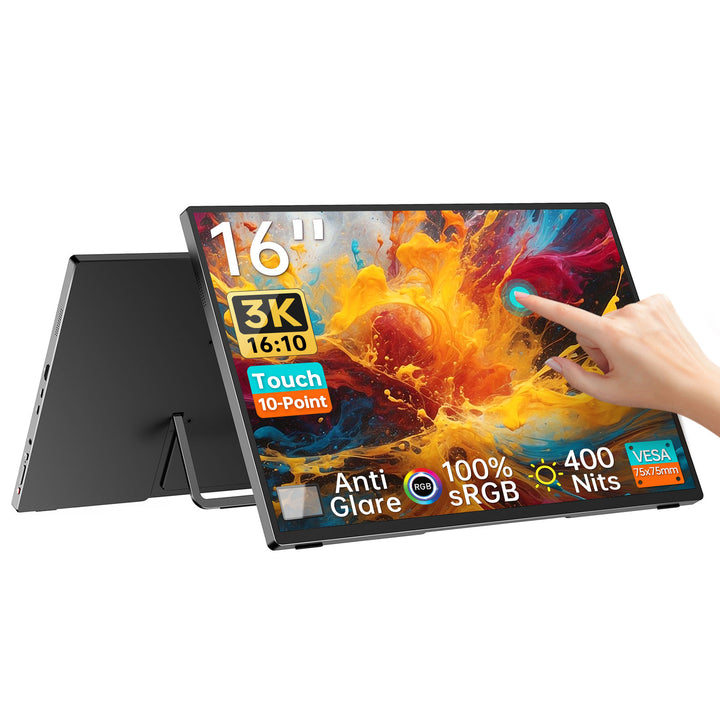 16インチ 3K タッチスクリーン ポータブル モニター、アンチグレア 10 ポイント タッチ パネル付き [U16ZT]
