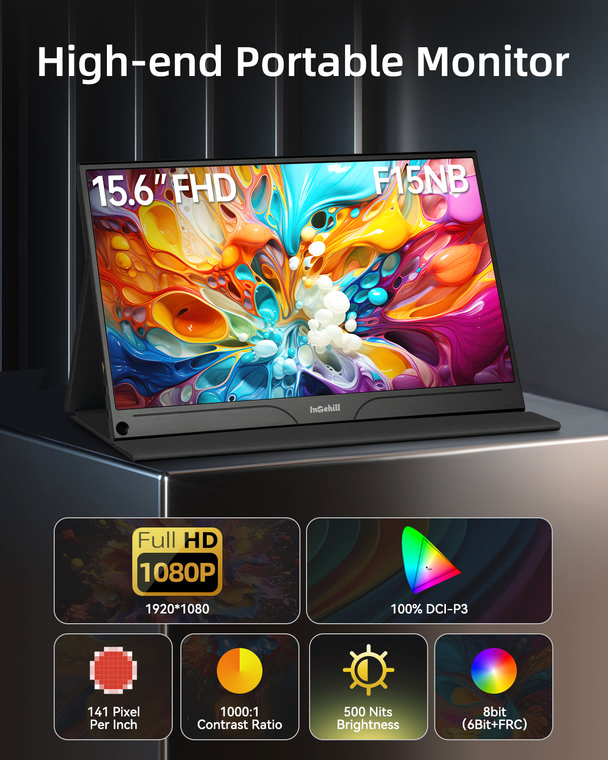 Black 15.6" 1080p Portable Gaming Monitor [F15NB]
