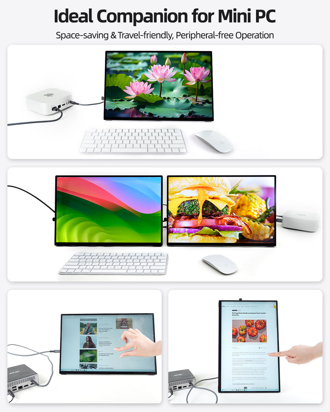 Intehill 16" 120Hz Touchscreen Portable Monitor – 16:10 Aspect Ratio, 100% sRGB & HDR, Built-in Stand, VESA Mount, Dual USB-C & HDMI, Perfect for Work, Gaming & Travel