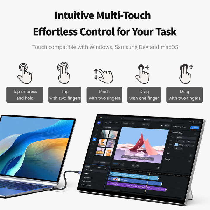16" 1200P 120Hz Touchscreen Portable Monitor – 16:10 Aspect Ratio, 100% sRGB, Built-in Stand, VESA Mount