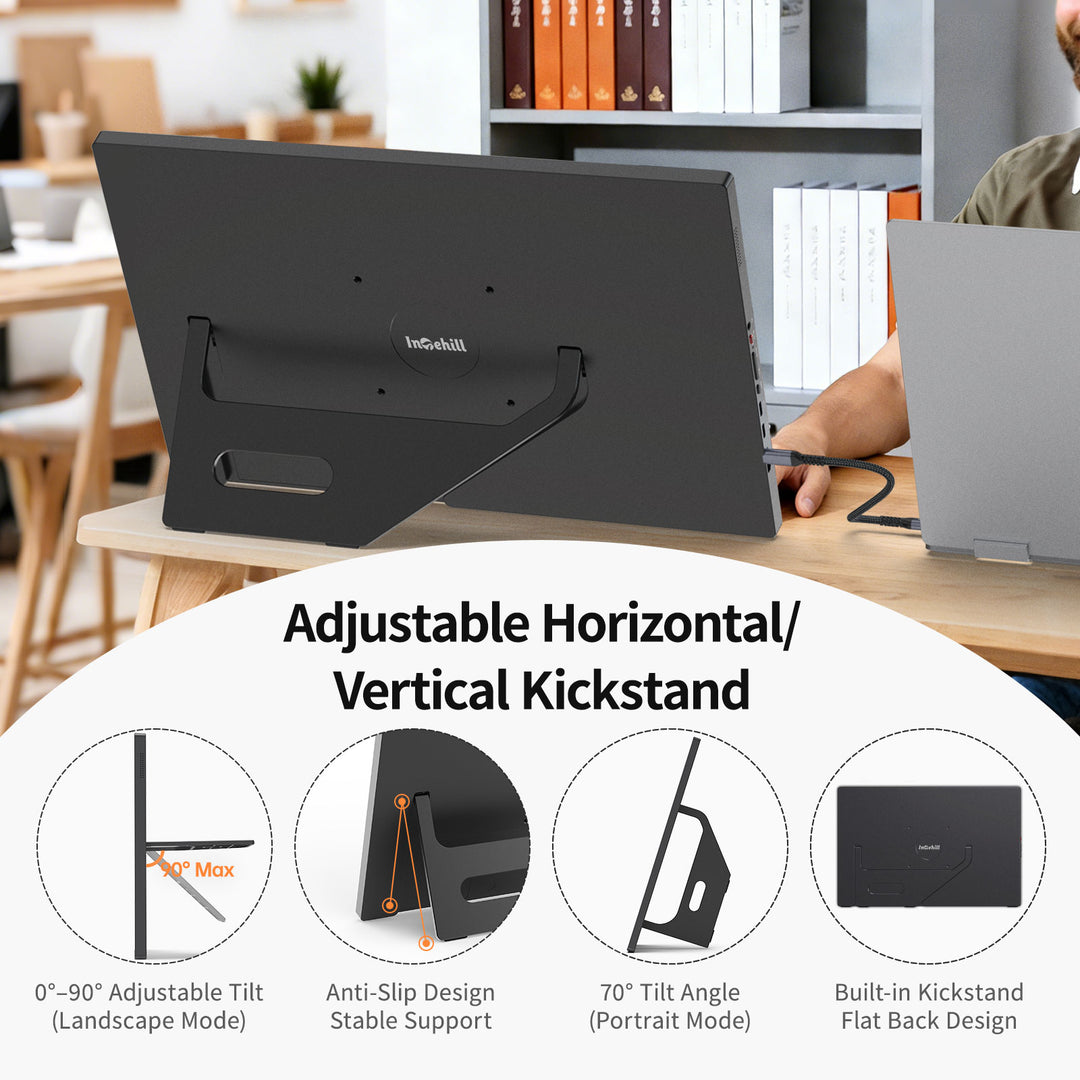 16" 2.5K 120Hz Touchscreen Portable Monitor – 16:10 Aspect Ratio, 100% sRGB, Built-in Stand, VESA Mount