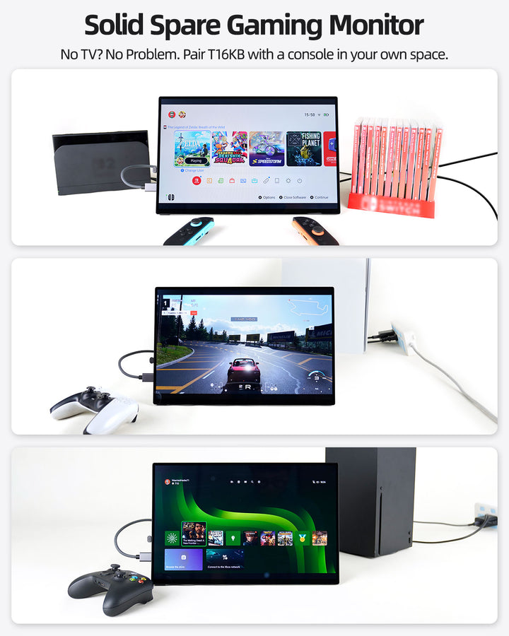 Intehill 16" 120Hz Touchscreen Portable Monitor – 16:10 Aspect Ratio, 100% sRGB & HDR, Built-in Stand, VESA Mount, Dual USB-C & HDMI, Perfect for Work, Gaming & Travel