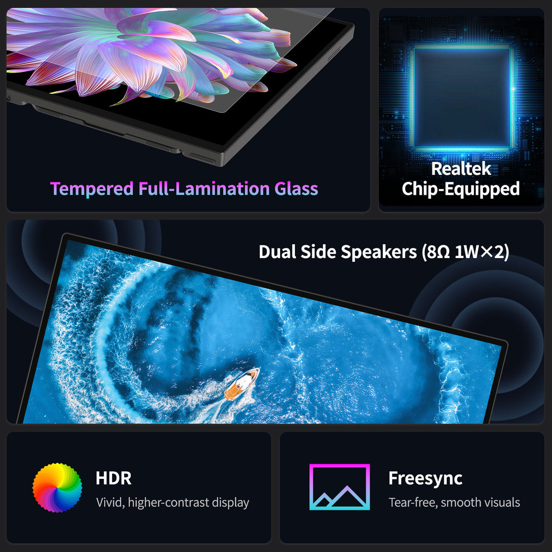 16" 2.5K 120Hz Touchscreen Portable Monitor – 16:10 Aspect Ratio, 100% sRGB, Built-in Stand, VESA Mount