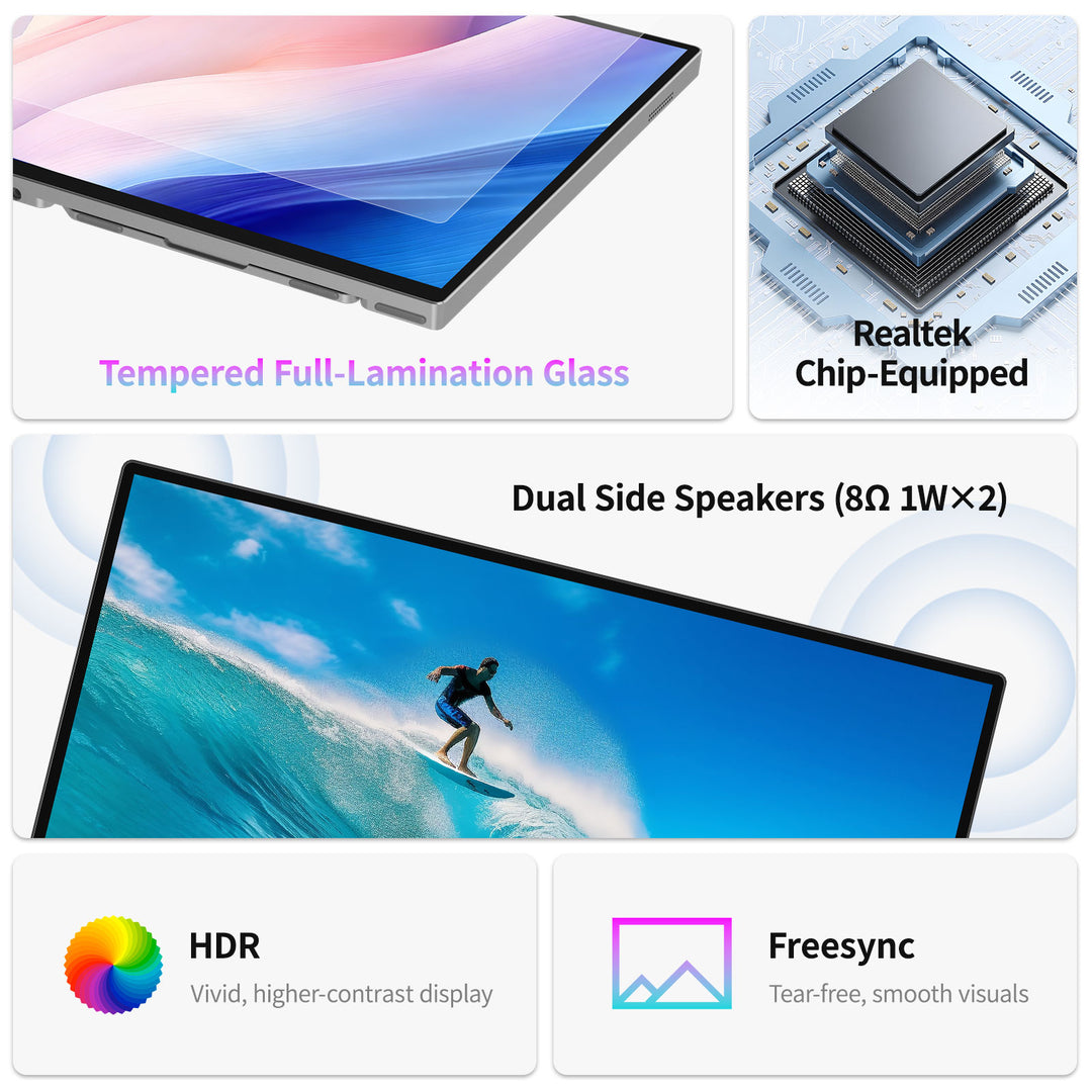 16" 1200P 120Hz Touchscreen Portable Monitor – 16:10 Aspect Ratio, 100% sRGB, Built-in Stand, VESA Mount