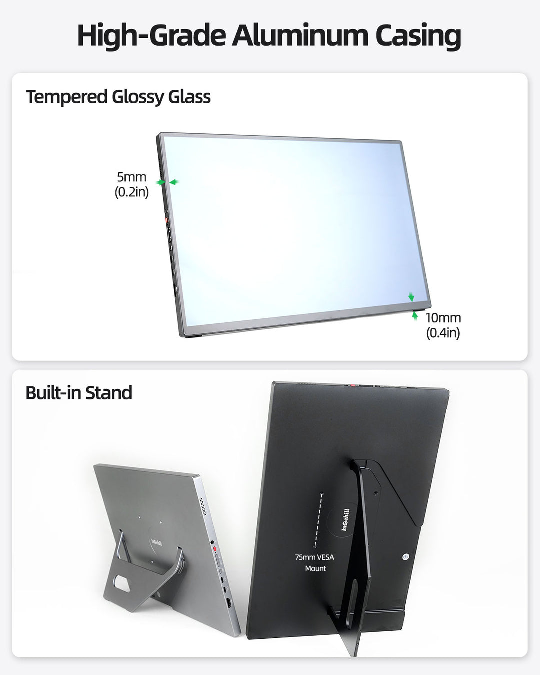 Intehill 16" 120Hz Touchscreen Portable Monitor – 16:10 Aspect Ratio, 100% sRGB & HDR, Built-in Stand, VESA Mount, Dual USB-C & HDMI, Perfect for Work, Gaming & Travel