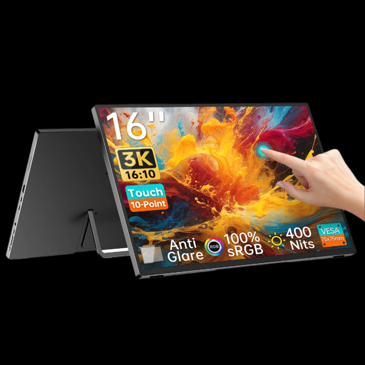 16インチ 3K タッチスクリーン ポータブル モニター、アンチグレア 10 ポイント タッチ パネル付き [U16ZT]