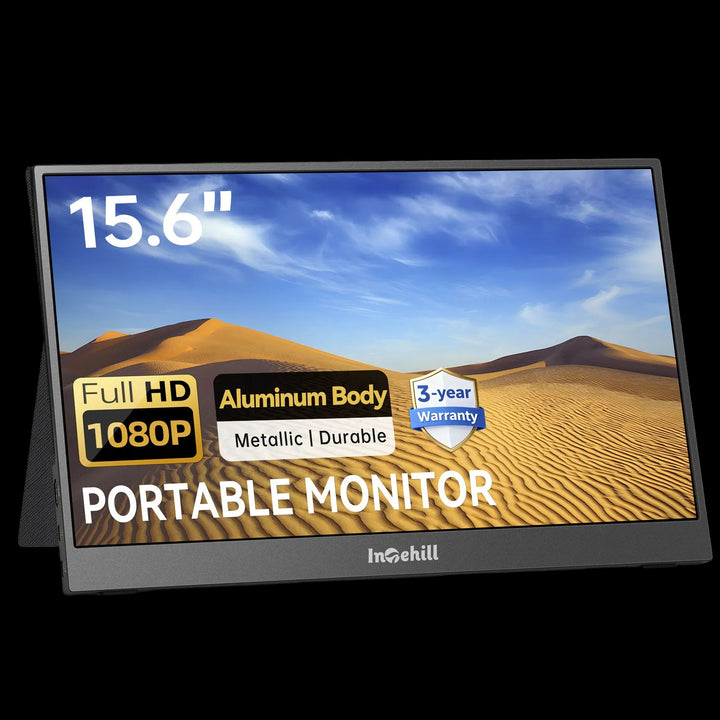 Intehill 15.6" FHD 1080P Portable Monitor, Premium IPS External Display with Dual Speakers, Ultra-Slim Aluminum Alloy Design, Magnetic Folio Stand, USB-C & HDMI Second Screen for Laptop, F15ZA