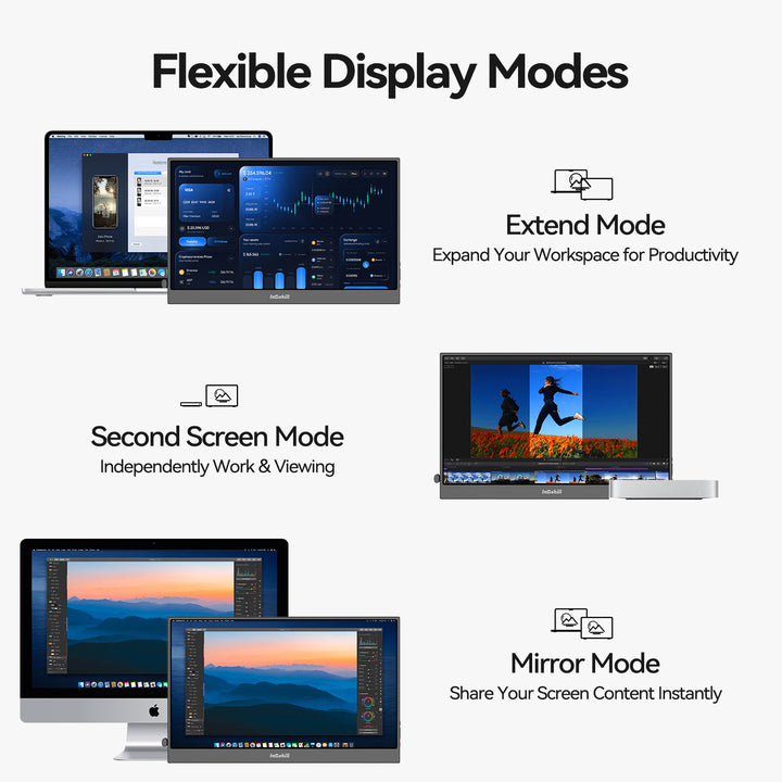 Intehill 15.6" FHD 1080P Portable Monitor, Premium IPS External Display with Dual Speakers, Ultra-Slim Aluminum Alloy Design, Magnetic Folio Stand, USB-C & HDMI Second Screen for Laptop, F15ZA