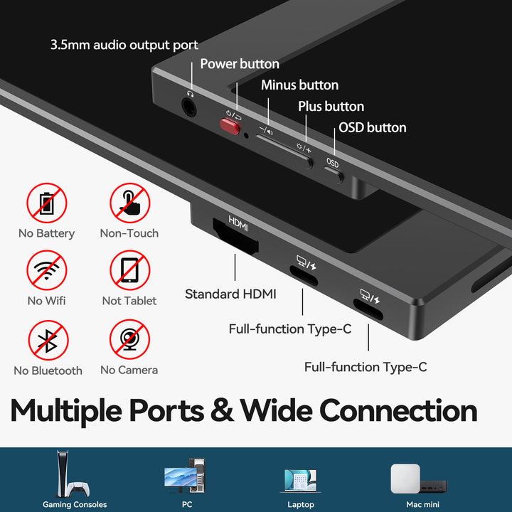 Intehill 15.6" FHD 1080P Portable Monitor, Premium IPS External Display with Dual Speakers, Ultra-Slim Aluminum Alloy Design, Magnetic Folio Stand, USB-C & HDMI Second Screen for Laptop, F15ZA