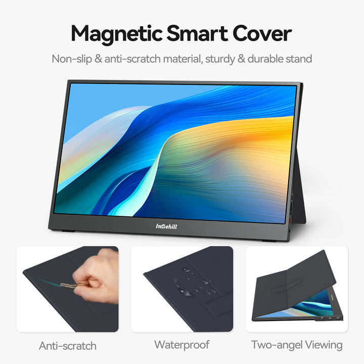 Intehill 15.6" FHD 1080P Portable Monitor, Premium IPS External Display with Dual Speakers, Ultra-Slim Aluminum Alloy Design, Magnetic Folio Stand, USB-C & HDMI Second Screen for Laptop, F15ZA