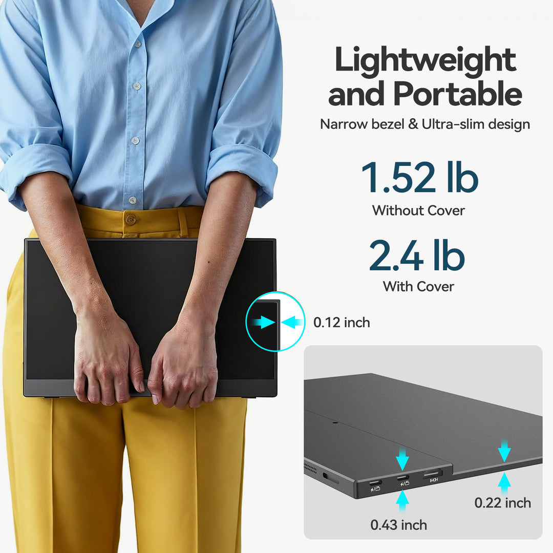 Intehill 15.6" FHD 1080P Portable Monitor, Premium IPS External Display with Dual Speakers, Ultra-Slim Aluminum Alloy Design, Magnetic Folio Stand, USB-C & HDMI Second Screen for Laptop, F15ZA