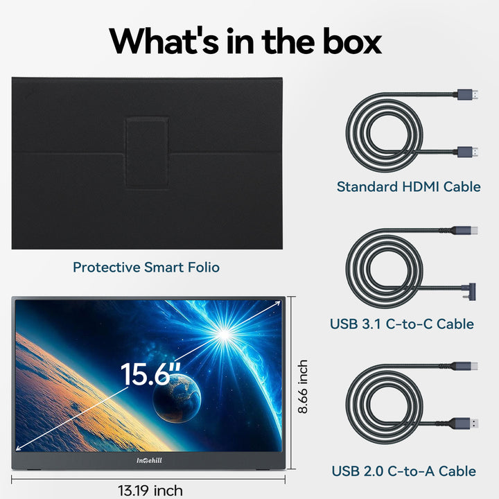 Intehill 15.6" FHD 1080P Portable Monitor, Premium IPS External Display with Dual Speakers, Ultra-Slim Aluminum Alloy Design, Magnetic Folio Stand, USB-C & HDMI Second Screen for Laptop, F15ZA