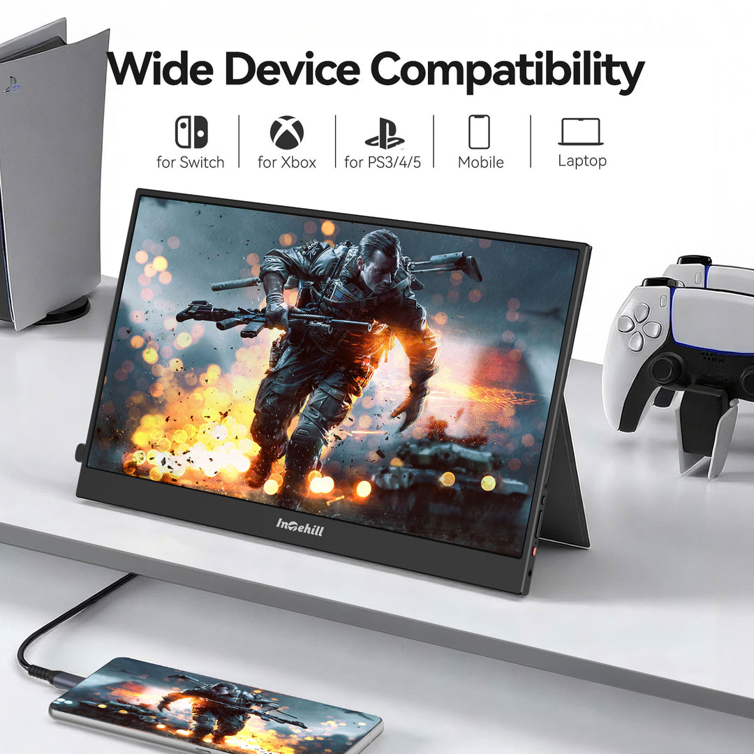 Intehill 15.6" FHD 1080P Portable Monitor, Premium IPS External Display with Dual Speakers, Ultra-Slim Aluminum Alloy Design, Magnetic Folio Stand, USB-C & HDMI Second Screen for Laptop, F15ZA