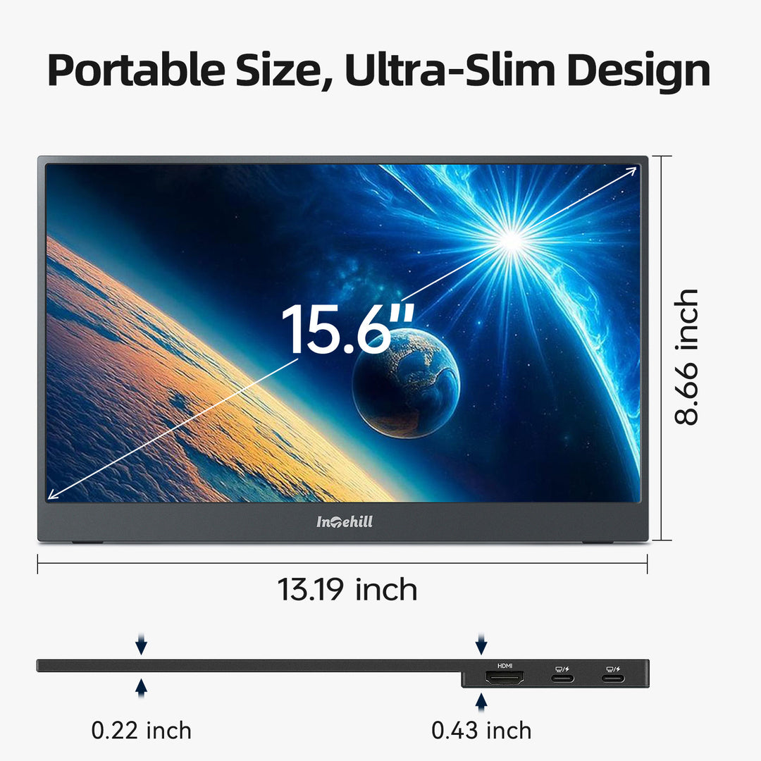 Intehill 15.6" FHD 1080P Portable Monitor, Premium IPS External Display with Dual Speakers, Ultra-Slim Aluminum Alloy Design, Magnetic Folio Stand, USB-C & HDMI Second Screen for Laptop, F15ZA
