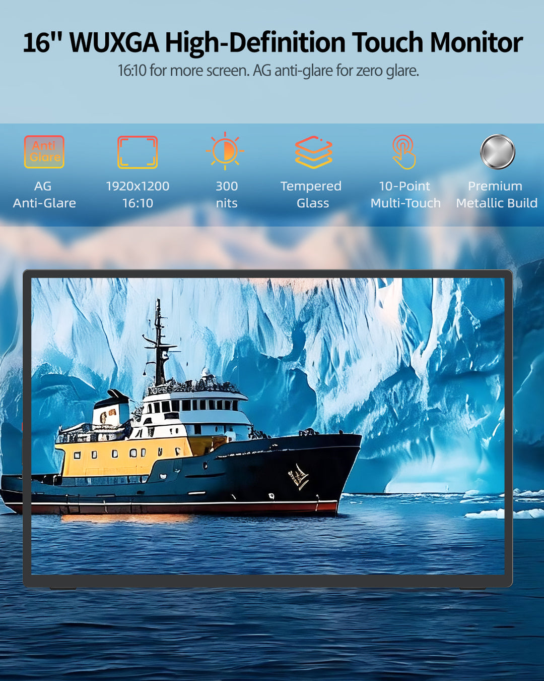 T16FA 16-inch WUXGA 1920x1200 touchscreen monitor feature overview