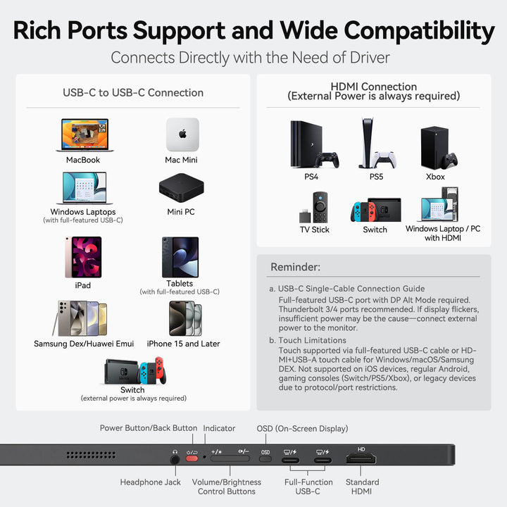 17.3'' 4K UHD Touchscreen Portable Monitor – IPS, 100% DCI-P3, Built-in Stand, Portrait & Landscape Modes，4096 Pressure - U17ZT