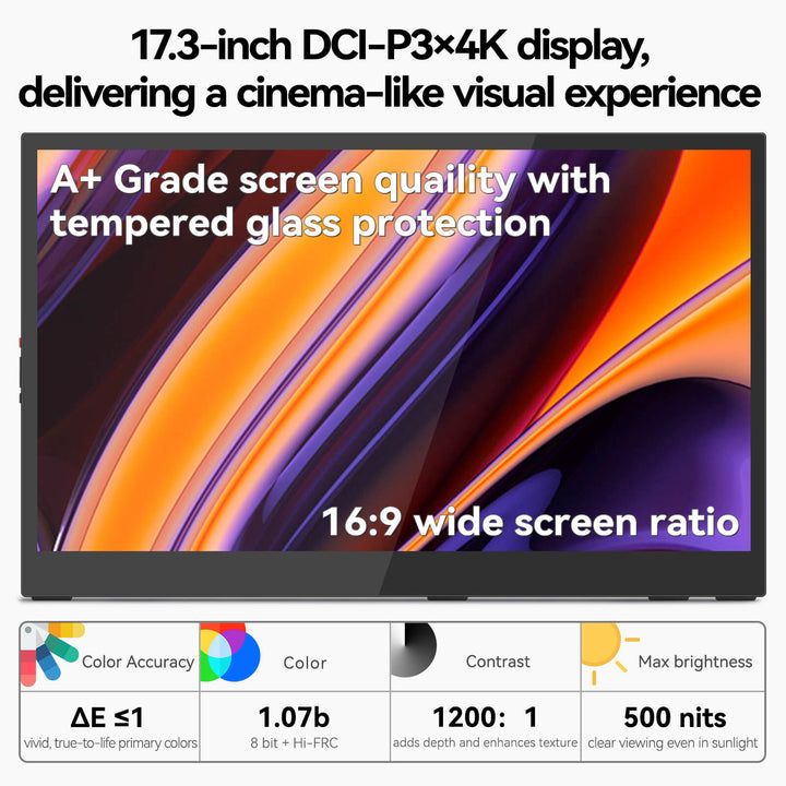 17.3'' 4K UHD Touchscreen Portable Monitor – IPS, 100% DCI-P3, Built-in Stand, Portrait & Landscape Modes，4096 Pressure - U17ZT